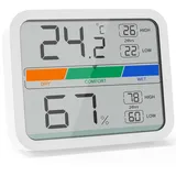 Liorque Digitales Thermometer Innen Hygrometer digital Thermo-Hygrometer mit Magnet, MIN/MAX- Aufzeichnungen Zimmerthermometer, inkl. Batterie, Weiß