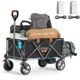 Litheli Elektrokarre Bollerwagen Faltbar, Handwagen Klappbar mit Bremsen 200L 60KG Belastbar, Faltbollerwagen geeignet für Camping, Garten, Strand, Einkauf (Schwarz, 2 Akkus)