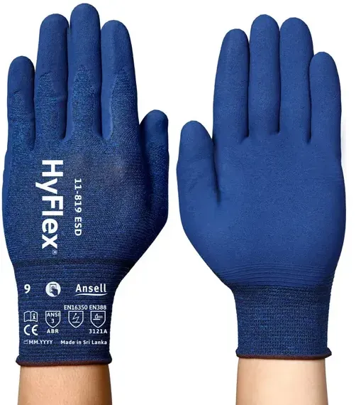 Ansell HyFlex 11-819 ESD Touchscreenfähiger Handschuh XL Gr. 10, ESD zertifizierter Mehrzweckhandschuh