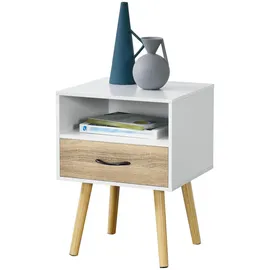 [en.casa] Beistelltisch, Weiß, Eiche, Holzwerkstoff, Holz, 1 Schubladen, 42x57x40 cm, Wohnzimmer, Wohnzimmertische, Beistelltische
