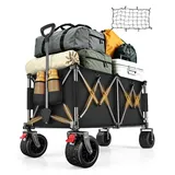 YEAUPE PRO Bollerwagen Faltbar, 260L 250KG Handwagen mit Bremsen Belastbar, Extra Breite 17x10 cm Reifen All Terrain Faltbarer Bollerwagen, Ideal für Outdoor-Aktivitäten und Gartenarbeiten