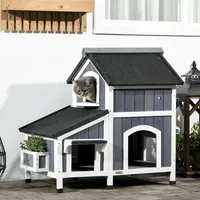 PawHut Katzenhaus Winterfest zweistöckig 96x65x85,5cm Grau