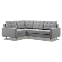mebligo Links Ecksofa mit Schlaffunktion, Ottomane, Grau - Grau