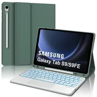 Samsung Galaxy Tab S9 FE Tastatur mit Touchpad, Tastatur Hülle Samsung Tab S9 FE 10.9"/Tab S9 11" 2023, Magnetisch Abnehmbarer 7-Farbige Beleuchtung Tastatur Galaxy S9 mit QWERTZ Layout, Dunkelgrünes