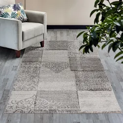 Teppich SEHRAZAT "Trend 7425" Gr. 4, grau, B:160cm H:13mm L:230cm, Kunstfaser, Teppiche, Kurzflor, Hoch-Tief-Struktur, Wohnzimmer