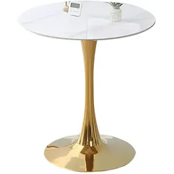 360Home Runder Tisch für Wohnung Coffee Shops Hotel Gewerben Weiß Glänzender Tisch Bistrotisch beine Gold 60*75cm