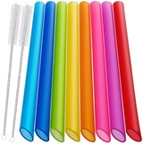 8 Stück Bubble Tea Strohhalme Wiederverwendbare Plastik Strohhalme Bunte Strohhalme Plastik Strohhalme Dicke Strohhalme Spitzes mit 2 Reinigungsbürsten Ideal Für Smoothie, Saft, Bubble Tea Perlen