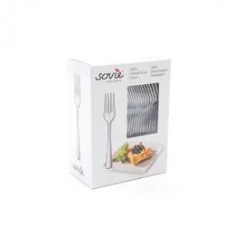 Sovie Tableware Kuchengabel metallisiert aus Plastik, 14 cm, Silber, 100 Stück - Einweg Besteck Gabel