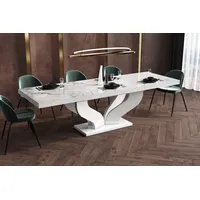 Design Esstisch Tisch HEB-222 Marmoroptik Marmor - Weiß Hochglanz ausziehbar 160 bis 256 cm