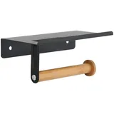 Spirella WC Rollenhalter Tarek Bambus Toilettenpapierhalter Klopapierhalter mit Smartphone Ablage zum kleben oder Bohren Schwarz, Black