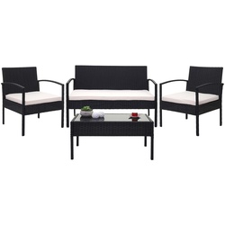 Poly-Rattan Garnitur MCW-F56, Balkon-/Garten-/Lounge-Set Sitzgruppe ~ schwarz, Kissen creme