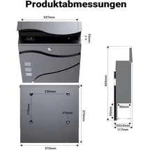 Wiltec Design Briefkasten V28 Anthrazit inkl. Zeitungsfach
