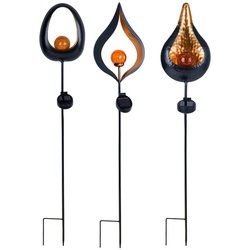 Solarleuchte Flamme Garten Solarstab für Außen Solar Garten Deko für Außen mit Erdspieß und Flammeneffekt, Metall Glas, 1x LED, H 93 cm, 3er Set