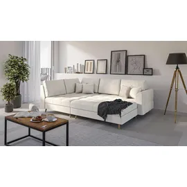 s-style möbel Ecksofa und Fußhocker mit Holzfüßen im skandinavischen Stil Marco aus Ecru Luxusmicrofaser Ottomane links - B/T/H:231 cm/161 cm... - Beige