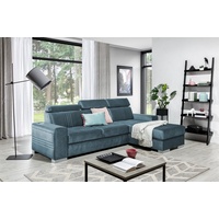 Fun Möbel Ecksofa Ecksofa Schlafsofa NOLAN XS inkl. USB-Anschluss, inkl. Bettkasten, Kopfteil verstellbar, Rundumbezug, Mit USB-Anschluss, Ottomane Rechts oder Links blau