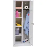 Schrank & Stuhl Mehrzweckschrank | Besenschrank mit Durchgehender Trennwand, Hakenleiste und 7 Fächern 180x80x50, Zylinderschloss, komplett montiert, Grau