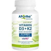 (523,51€/KG) Aportha Vitamin D3 10.000 IE + K2 VitaMK7® 200 μg - 120 Kaps 7/2025