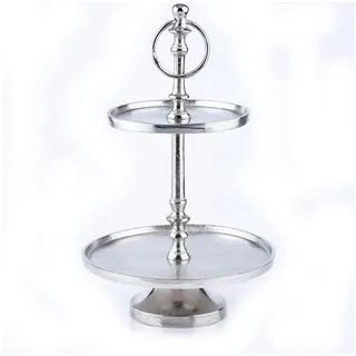 Marrakesch Orient & Mediterran Interior Dekotablett 2 Etagen Etagere Servierständer Aluminium Annika Rund 34cm, Handarbeit silberfarben Ø 0 cm x 0 cm x 34 cm x 0 cm