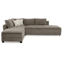 luma-home Federkern Ecksofa Doppelbett Dauerschläfer Bettkasten, Couch in Cord Braun Taupe & Couches, Wohnlandschaften, Ecksofas
