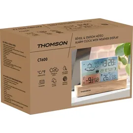Thomson CT600 Wetterstation aus Holz mit drahtlosem Sensor und zwei Alarmen - Braun