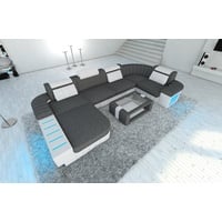 Sofa Dreams Wohnlandschaft Stoffsofa Couch Bellagio U Form Stoff Polster Sofa, mit LED, wahlweise mit Bettfunktion als Schlafsofa, Designersofa grau