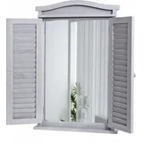 Mendler Wandspiegel Badspiegel Badezimmer Spiegelfenster mit Fensterläden, 71x46x5cm shabby grau - Grau