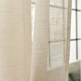 Woltu Gardinen transparent mit Schlaufen Leinen Optik, Schlaufenschal Leinenvorhang im Landhausstil Stores Voile Fensterschal für Wohnzimmer Kinderzimmer Schlafzimmer, 140x245 cm Creme (1 Stück)