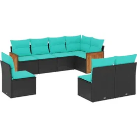 vidaXL Gartensofa-Set mit Kissen, schwarzes Polyrattan