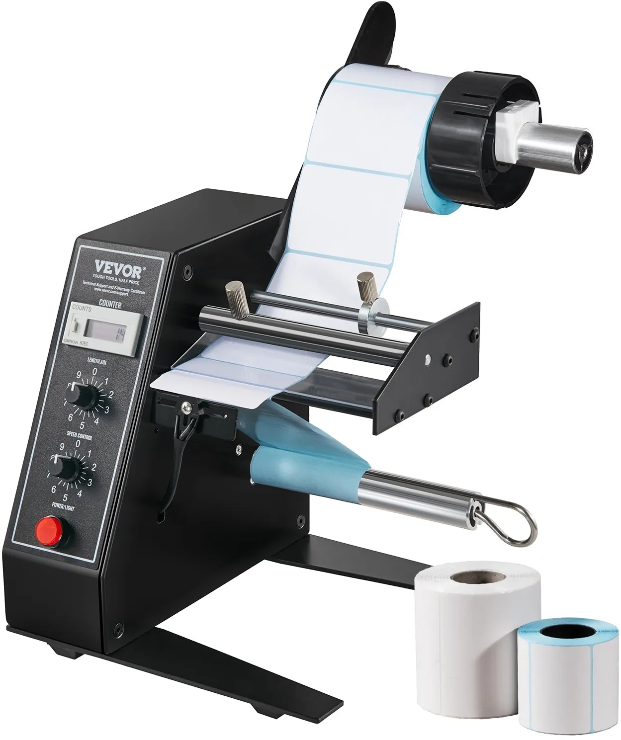 VEVOR Automatischer Etikettenspender, Breite 15-125 mm, Länge 3-150 mm, Etikettenabstreifer, Etikettentrennmaschine, stufenlose Geschwindigkeitseinstellung, Etikettenapplikator, max. Zählung 0-999999