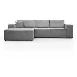 beautysofa Ecksofa PEDRO L Hellgrau, 267x170 cm, Sofa L-form Breite Ottomane links, ohne Schlaffunktion - Hellgrau