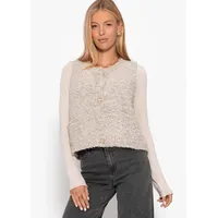 SASSYCLASSY Bouclé-Weste mit Taschen in Greige | Gr.: S