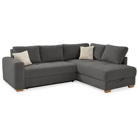 luma-home Ecksofa-Dauerschläfer Boxspring Federkerncouch Topper Stauraum Cord Grau Anthrazit / 15211