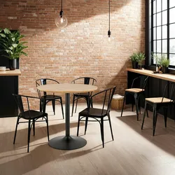 Kadima Design Tisch, Ø80 cm, Minimalistisch, Holz & Metall, Rund, Robust, Beige-Schwarz