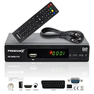 Premium X PremiumX HD 520SE FTA Digital SAT Receiver DVB-S2 HDMI SCART USB Multimedia-Player, Astra Hotbird vorprogrammiert
