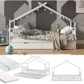 VitaliSpa Hausbett Design 90 x 200 cm Kiefer massiv weiß