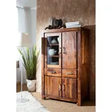 MASSIVMOEBEL24.DE Vitrine Sheesham 90x45x148 Life honey lackiert Metro Life #103