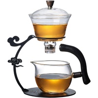 YUDIZWS Lazy Kungfu Glas Tee-Set mit Edelstahl-Infuser halbautomatisch hitzebeständiger Glas Teekanne für Tee Kaffee für Teeliebhaber/Frauen/Männer,Glass Tea Sets