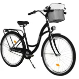 MILORD Damenfahrrad Citybike Komfort Mit Metallkorb Hollandrad Vintage Fahrrad, 26, 28 Zoll, 3-Gang (Schwarz, 26 Zoll)