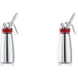iSi Sahnespender 500ml, Gourmet Whip Plus, 0.5 Liter, aus hochwertigem Edelstahl, Betrieb mit iSi Sahnekapseln, für Sahne, warme und kalte Saucen, Suppen, Espumas und Desserts (Packung mit 2)