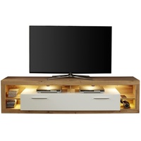 trendteam smart living - TV-Lowboard Fernsehschrank Fernsehtisch groß - Wohnen - Rock - Aufbaumaß (BxHxT) 200 x 48 x 44 cm - Farbe Wotan Eiche Weiß Hochglanz - 182685249