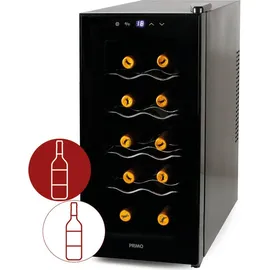 Primo PR170WK Weinkühlschrank – Freistehend – 10 Flaschen – 28 Liter – Klasse E – Schwarz