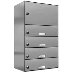 AL Briefkastensysteme 4 Fächer Premium Edelstahl Durchwurf Briefkasten Anlage für Post Post A4, modern, robust, wetterfest, Artikelnummer: 132V4DZ1KS