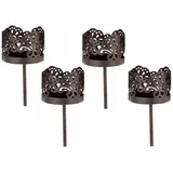Spetebo - Kerzenpick für Teelicht 4er Set - dunkel braun - Teelicht Halter für Adventskranz