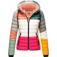 NAVAHOO Damen Steppjacke leichte Übergangsjacke mit Kapuze im Colourblocking Stil Lulana Multikulti