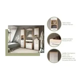 inn.furn Waschbeckenunterschrank weiß Hochglanz Eiche 60 cm Mambo