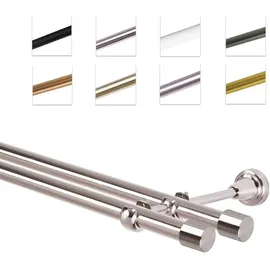 MDEKOR Gardinenstange 360 cm doppelläufig | Vorhangstange für die Wandmontage Edelstahllook aus Metall | Gardinenstangenset Ø 19mm