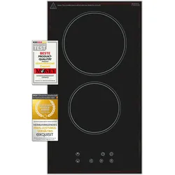 Exquisit Kochfeld EKC301-R-020 | Glaskeramik | Touch Control | Timer | Kindersicherung | Rahmenlos | 2 Kochstellen | 3000 W