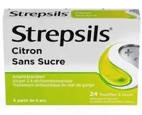 Strepsils Citron Sans Sucre - Traitement Antiseptique du Mal de Gorge À partir 6 ans Comprimé(S) Sucer 24 pc(s)