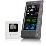 Bresser Wetterstation Funk mit Außensensor ClimateTemp NBF, DCF-Funkuhr, innen und außen Thermometer Hygrometer, Wettervorhersage und Farbdisplay, digital, grau