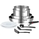 Tefal Ingenio Kochgeschirr-Set, 10-teilig, Pfannen, Töpfe, luftdichte Deckel, abnehmbarer Griff, Induktion, Edelstahl, stapelbar, Antihaftbeschichtung, spülmaschinenfest, Emotion L8971S04